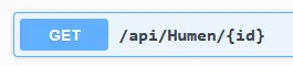 Swagger: голубая карточка GET для маршрута api/Humen с параметром id в фигурных скобках
