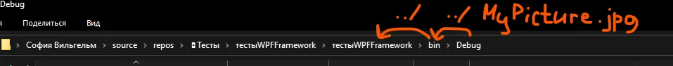 Тот же проводник с рукописными подписями «../» «../» «MyPicture.jpg» по сегментам пути