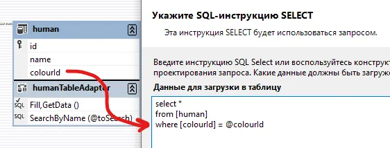 Контекстное меню «Добавить запрос…» на humanTableAdapter (превью)