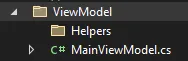 Обозреватель решений с MainViewModel.cs в папке ViewModel
