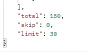 Низ JSON-ответа: «total»: 150, «skip»: 0, «limit»: 30