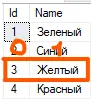 DataGrid с выбранной строкой 3 Жёлтый, обведено оранжевой рамкой