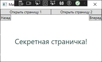 Окно показывает «Секретная страничка!»