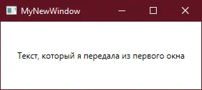 MyNewWindow с текстом «Текст, который я передала из первого окна»